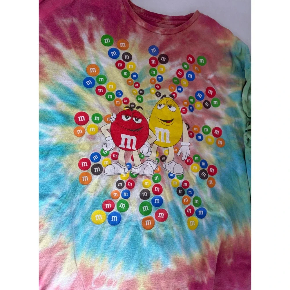 M&M's Official Licensed Tie Dye T-Shirt Mens 2XL Red Yellow Characters Candy